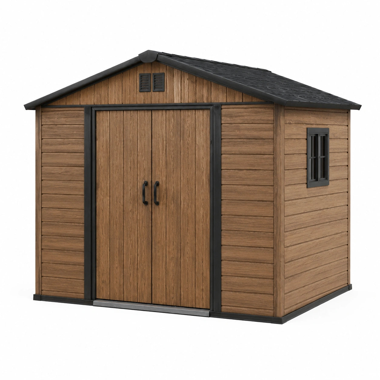 Abri de jardin en résine marron avec toit noir 246x218x252cm