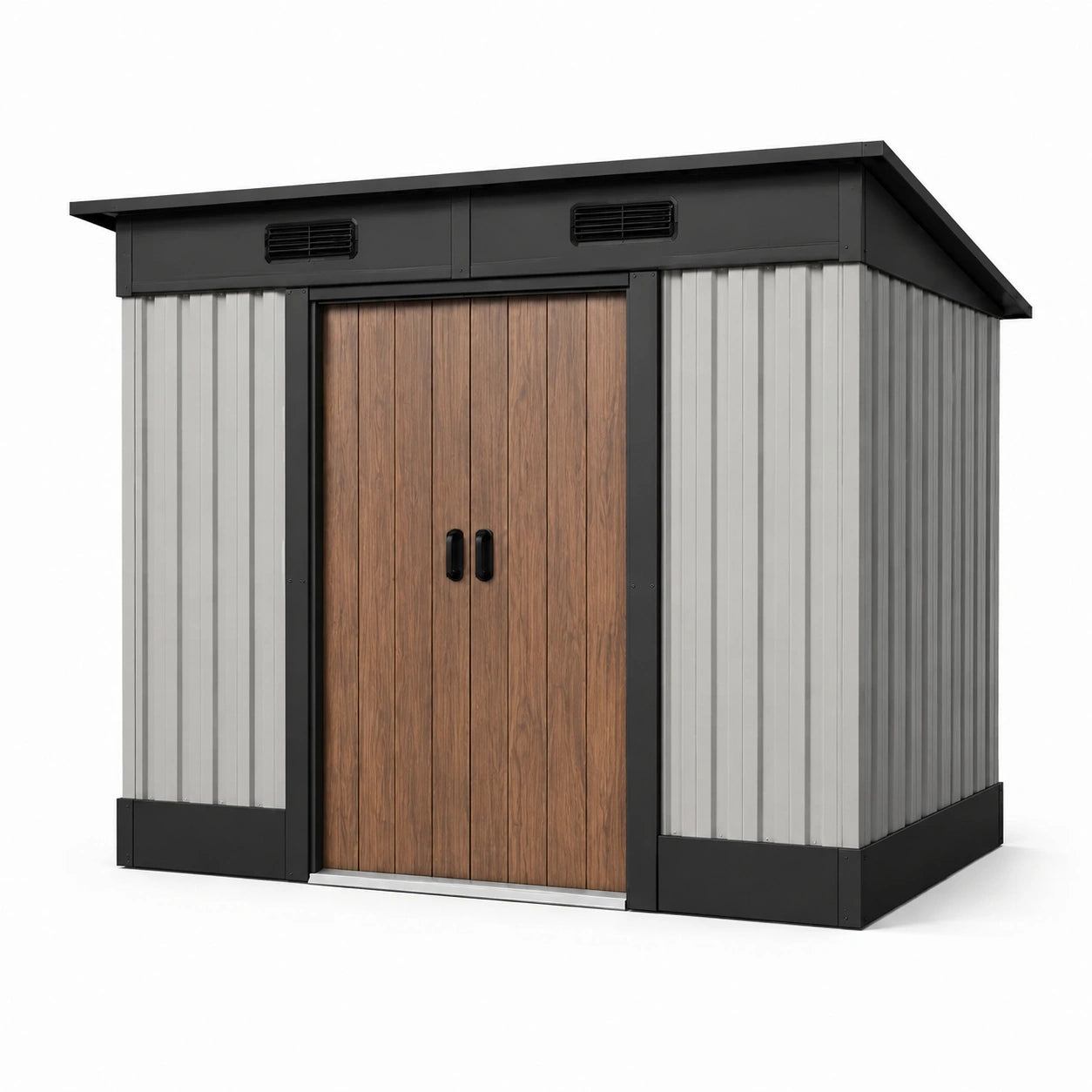 Abri de jardin en acier et PVC 240x160x200 cm gris et aspect bois