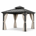 Pavillon en aluminium avec toit métallique et rideaux beiges
