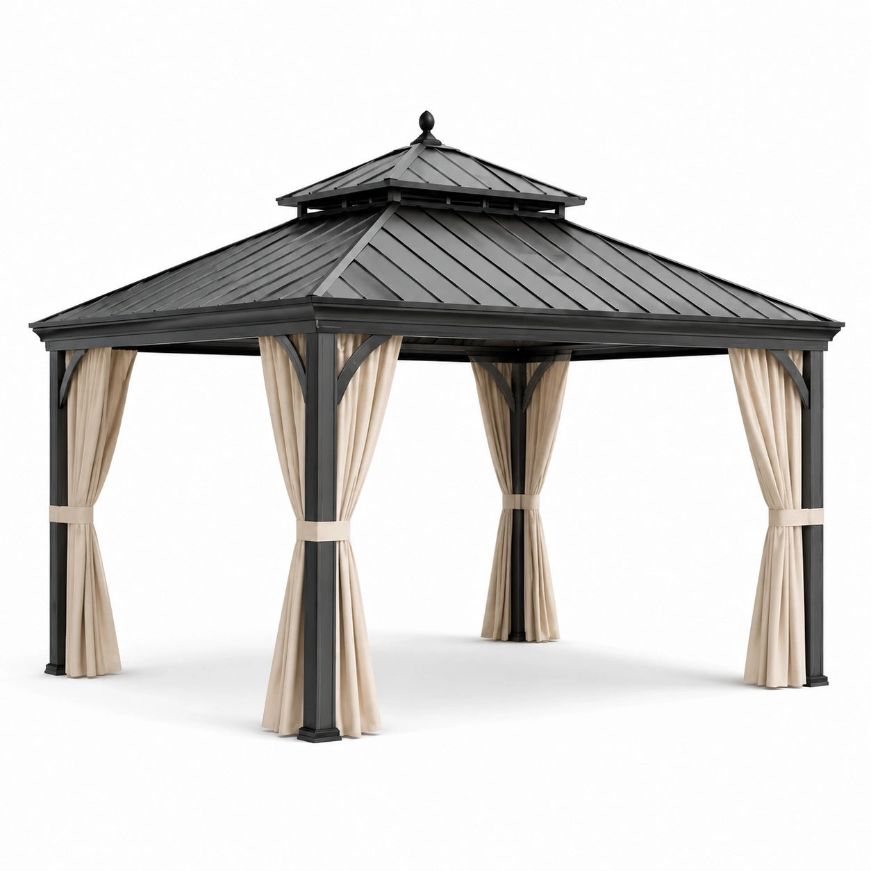 Pavillon en aluminium toit en acier avec rideaux en polyester beige 3x3.5x3m