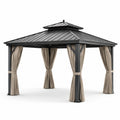 Pavillon en aluminium avec toit à double niveau et rideaux en polyester beige