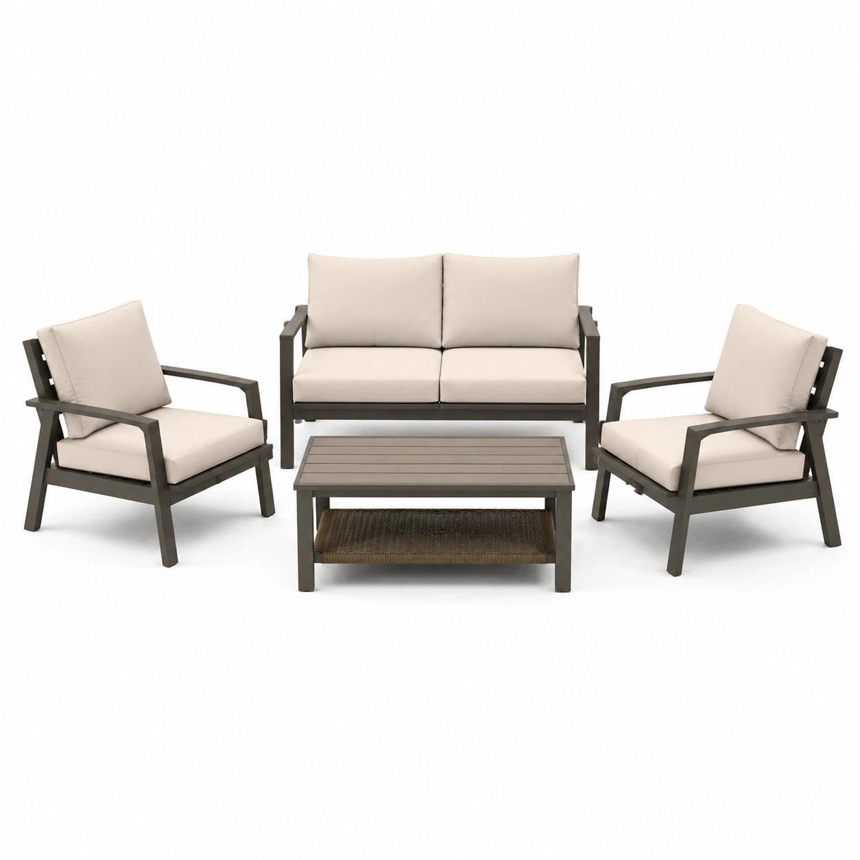 Ensemble de salon de jardin en aluminium avec coussins gris clair