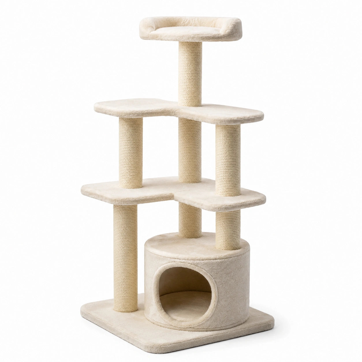 Arbre à chat en bois et sisal beige 5 niveaux 120 cm