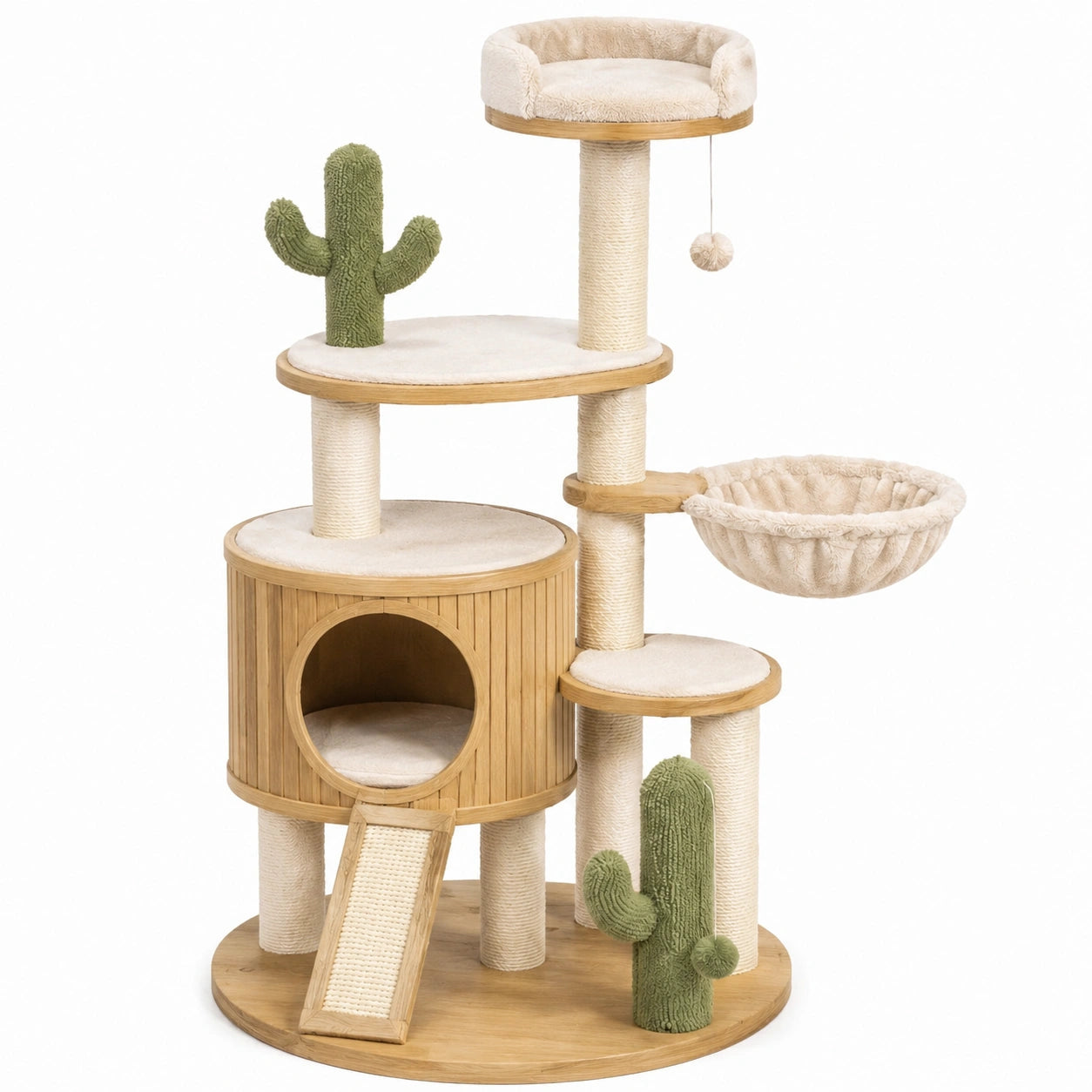 Arbre à chat en bois avec sisal et plateformes en polyester
