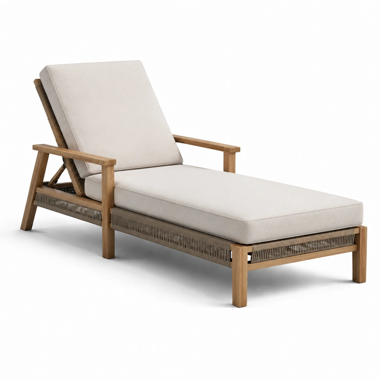 Chaise longue en bois avec coussin en tissu beige 200 cm