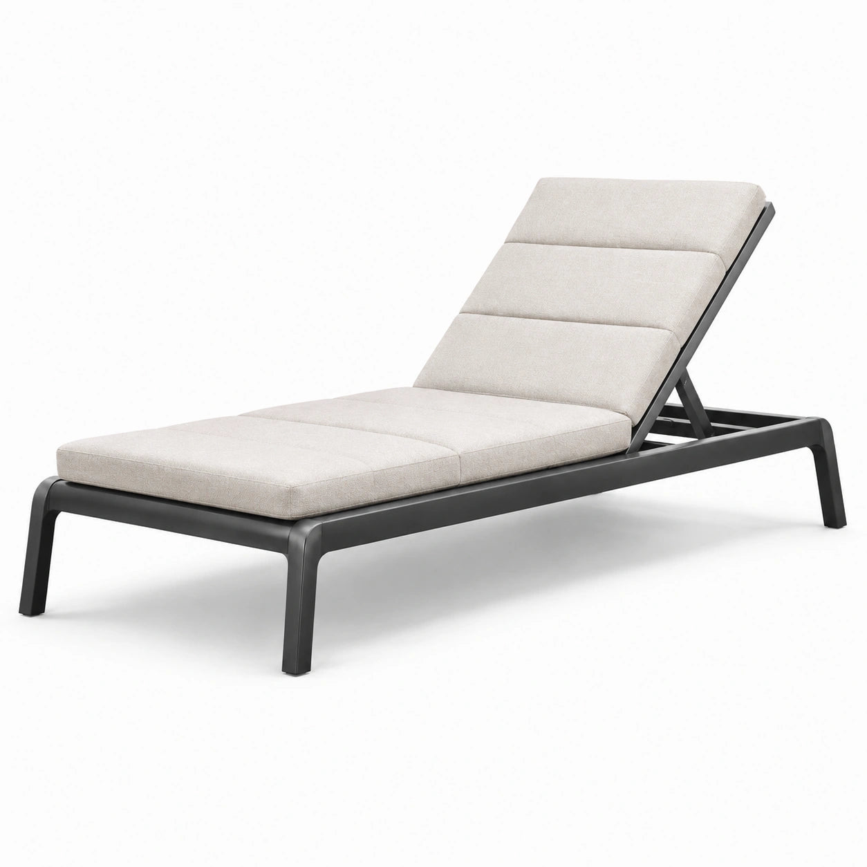 Chaise longue en aluminium avec coussin en tissu acrylique beige réglable