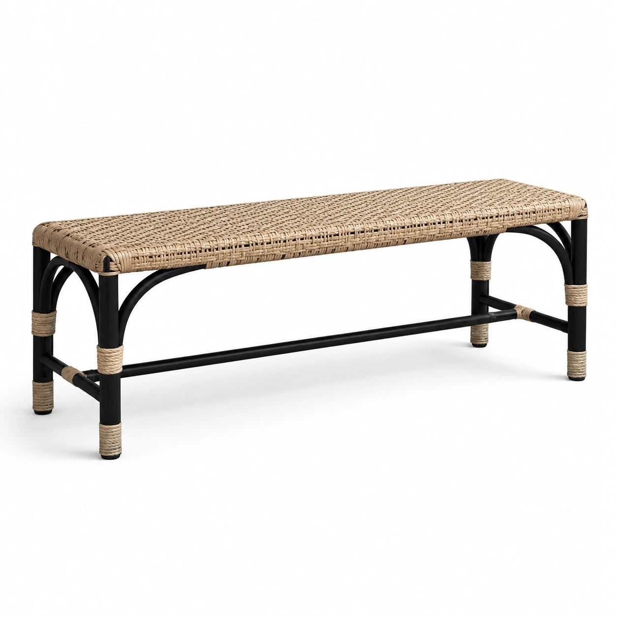 Banc en rotin et métal noir 120x40x45 cm