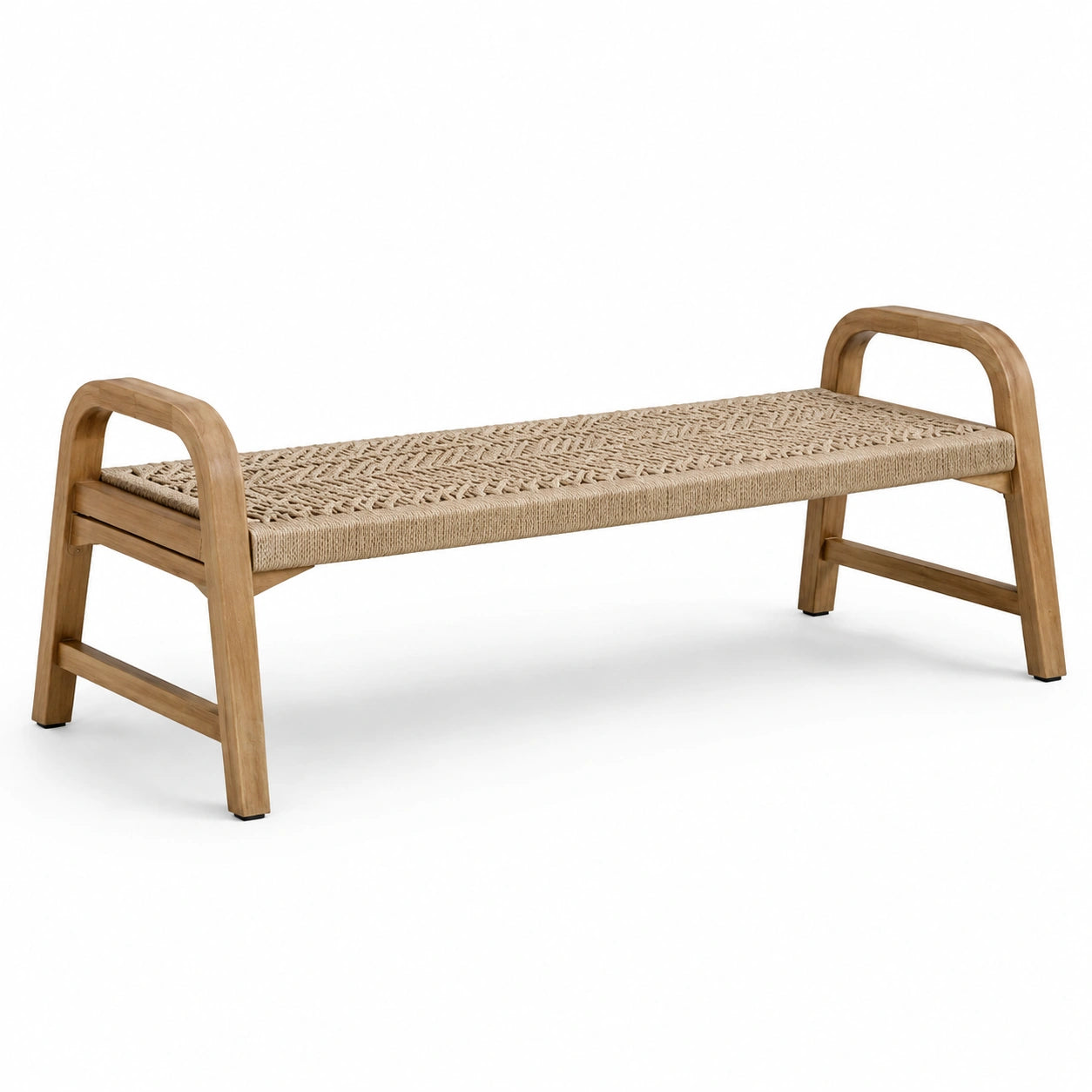 Banc en bois de chêne avec assise en corde tressée