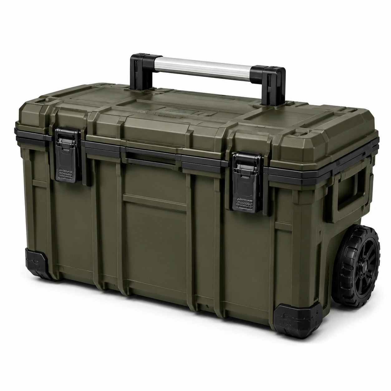 Caisse en plastique vert olive avec roues et poignée télescopique