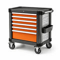 Chariot à outils en métal orange avec 7 tiroirs