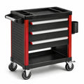 Chariot à outils en métal noir et rouge avec 3 tiroirs et roulettes