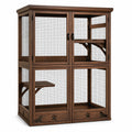 Enclos pour chat en bois avec grillage en acier et 2 portes marron