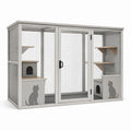 Enclos pour chat en métal et bois avec portes et plateformes en contreplaqué gris