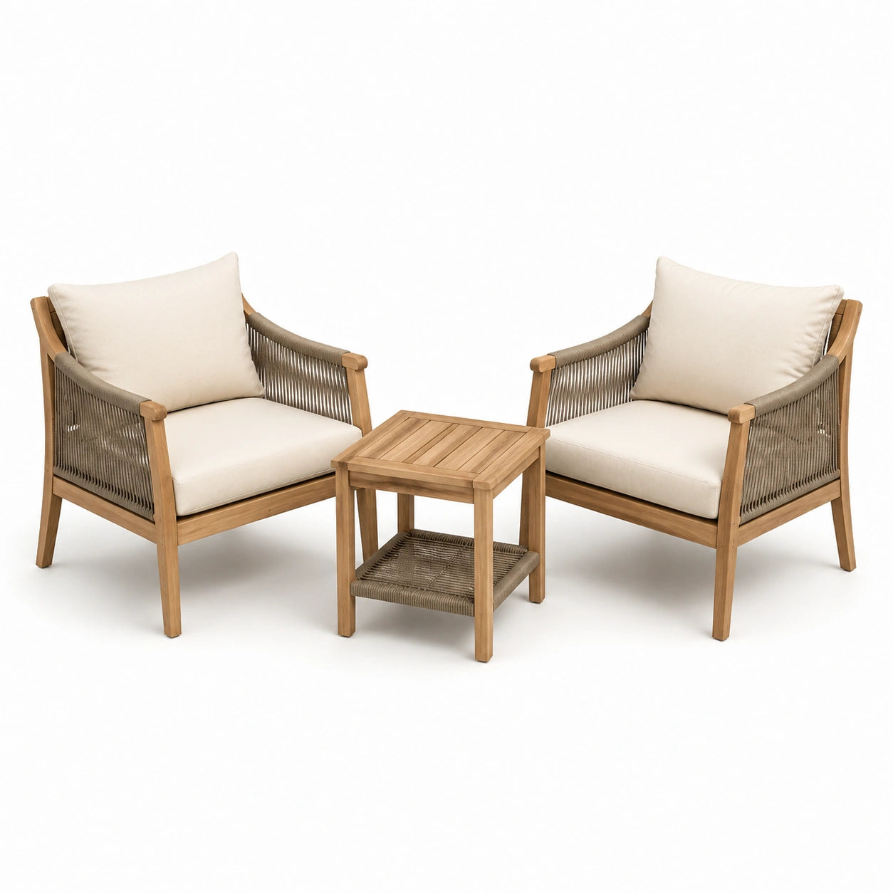 Ensemble de fauteuils en bois et corde avec table basse