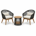 Ensemble de mobilier d'extérieur en bois et corde avec coussins